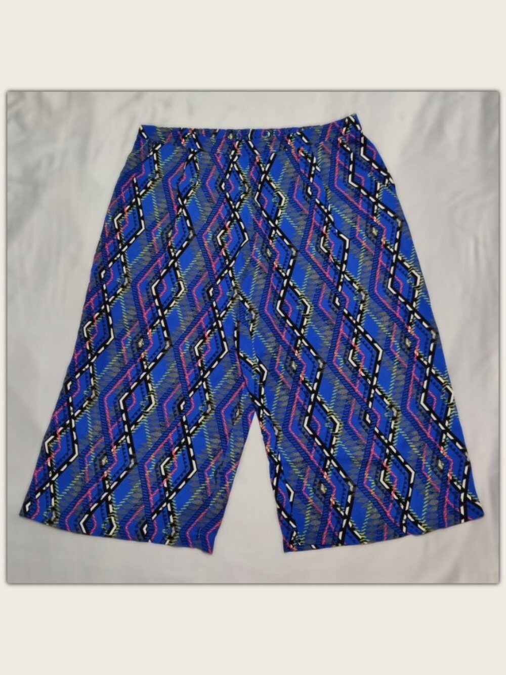 Cato Culotte Pants Blue Aztec / Tribal Pattern Wide Leg Capri Palazzo Women's L